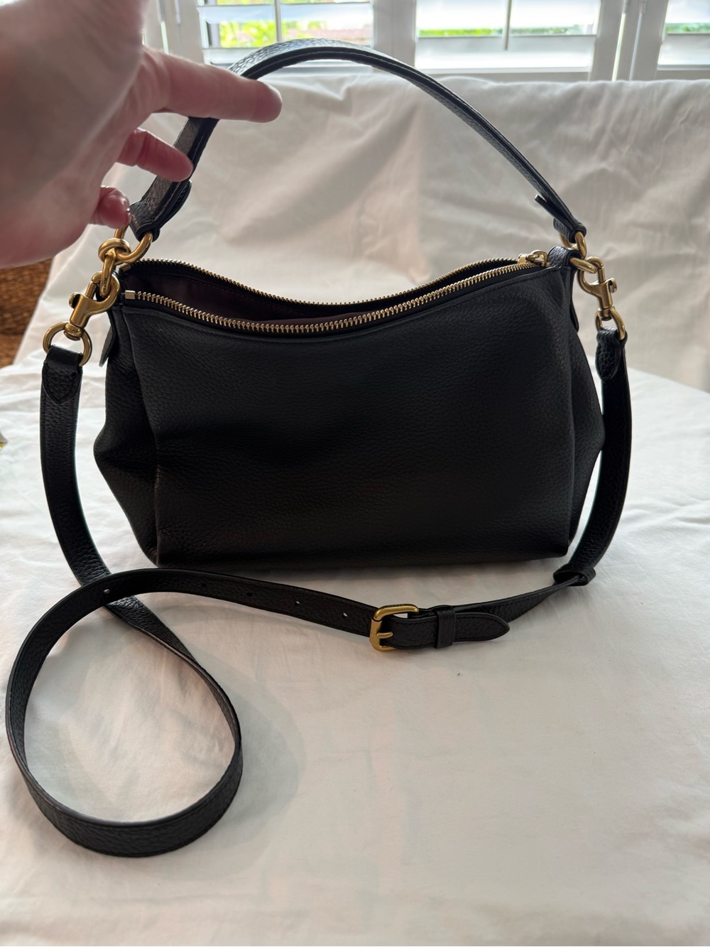 Coach Classic Black Leather Shoulder Bag with Removable Strap